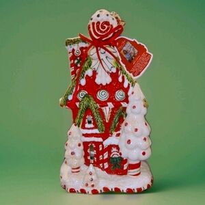 Blue Sky Clayworks PEPPERMINT CANDY CANE INN Tea Light Candle House, Goldminc,BN